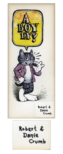 Robert Crumb Original Color Drawing of Fritz the Cat -- Gifted to Crumb's Then Publisher in 1968 Upon the Birth of His Child